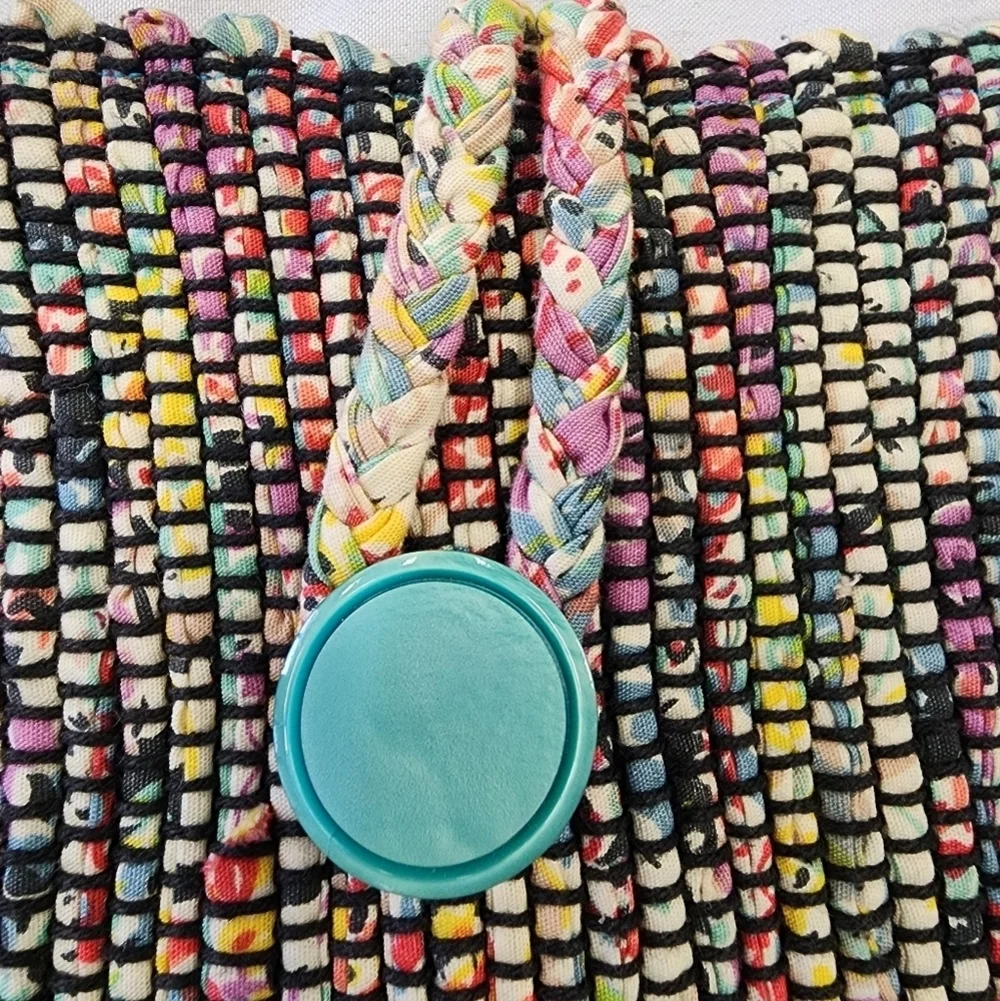Gina Levesque Womens Multicolor Hand-Woven Fabric Tote Bag Braided Fabric Straps